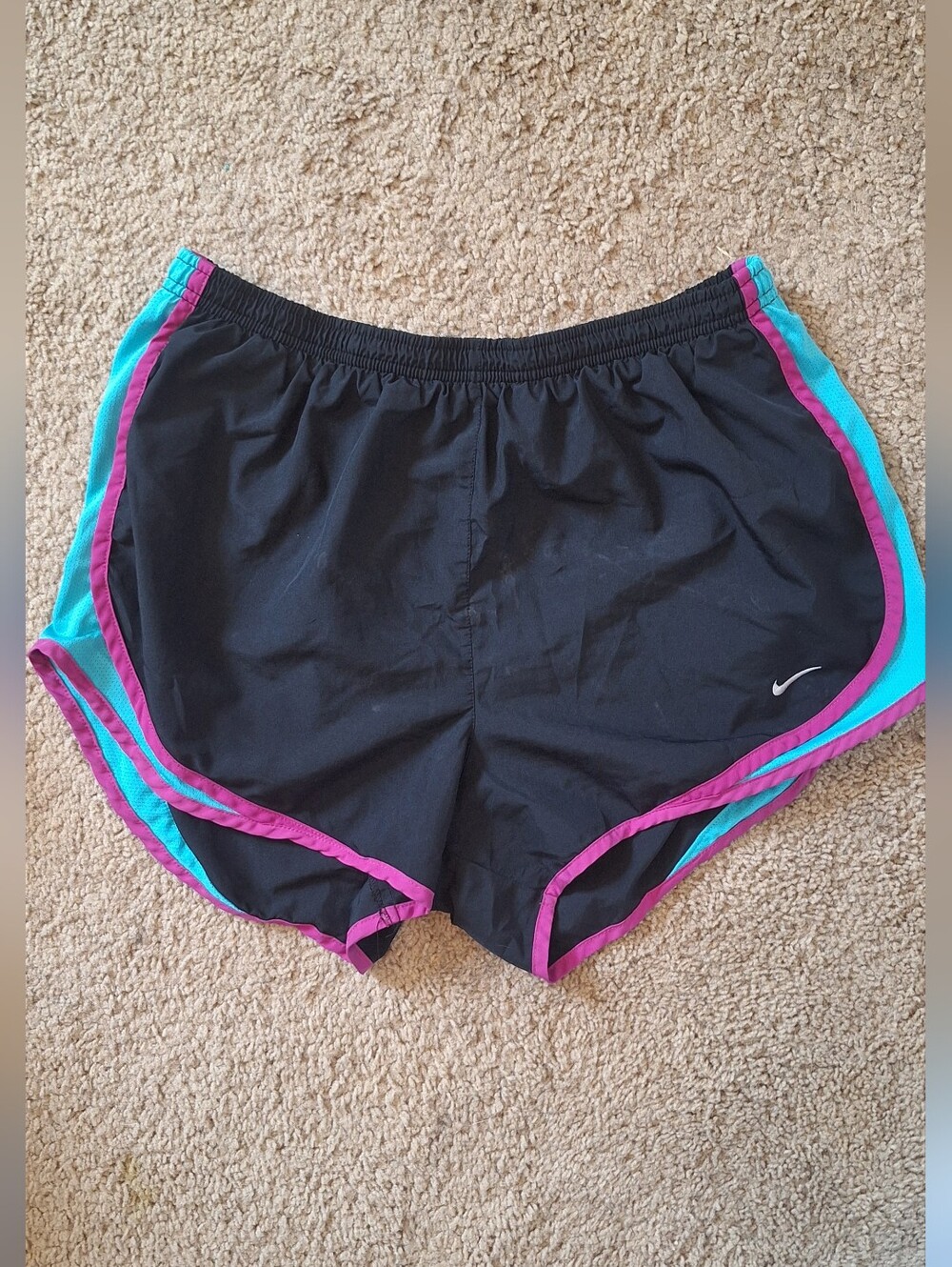 Nike Women’s Black Athletic Shorts with Teal & Magenta Trim